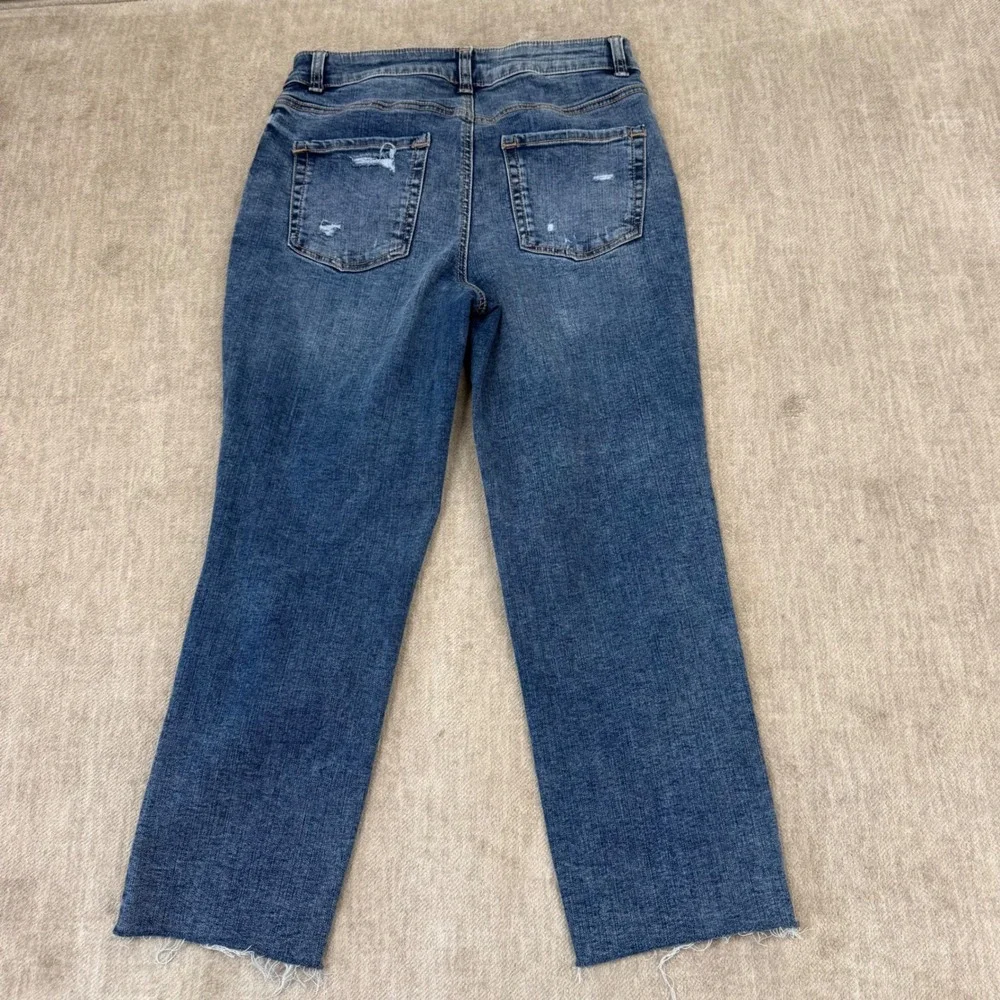 m jeans by maurices Womens 8 Slim Straight Ankle High Rise Distressed Denim Blue